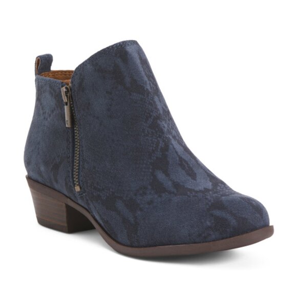 NEW LUCKY BRAND Suede Basel Side Zip Booties Dark Denim for women 367mn - Picture 1 of 2